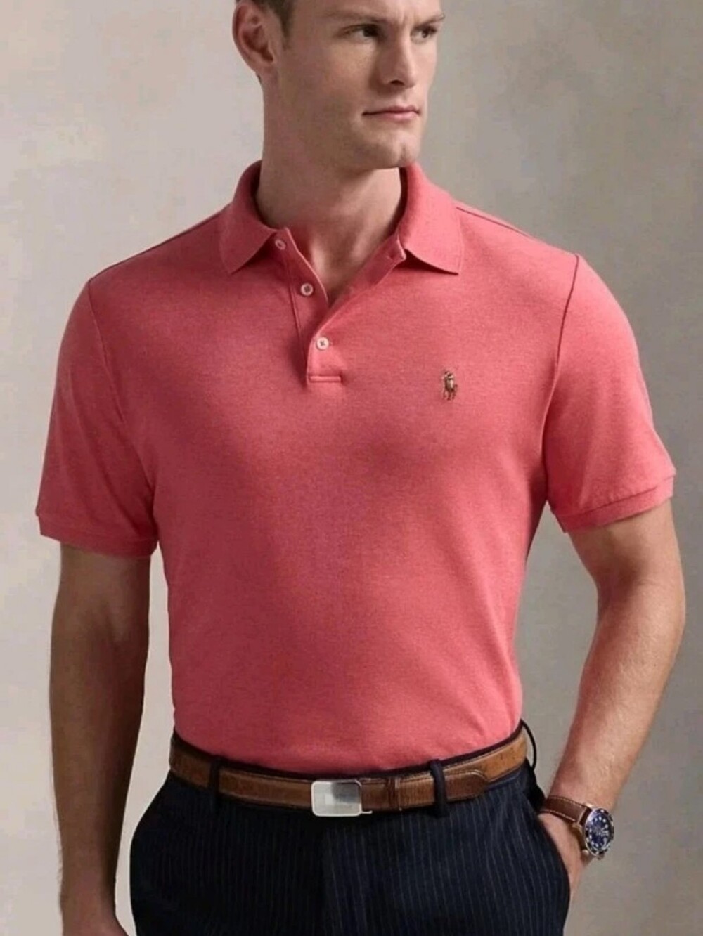 POLO RALPH LAUREN Shirt Salmon Classic Fit Vintage Wash Flesh Pony Preppy Red XL